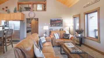 Smart TV, fireplace, DVD player, foosball