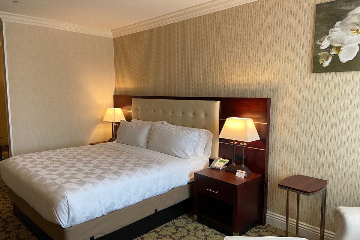 Premium bedding, desk, blackout curtains, iron/ironing board