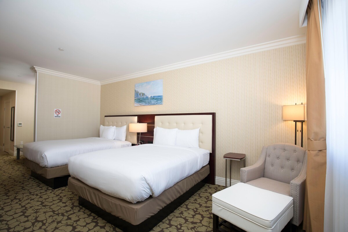 Premium bedding, desk, blackout curtains, iron/ironing board