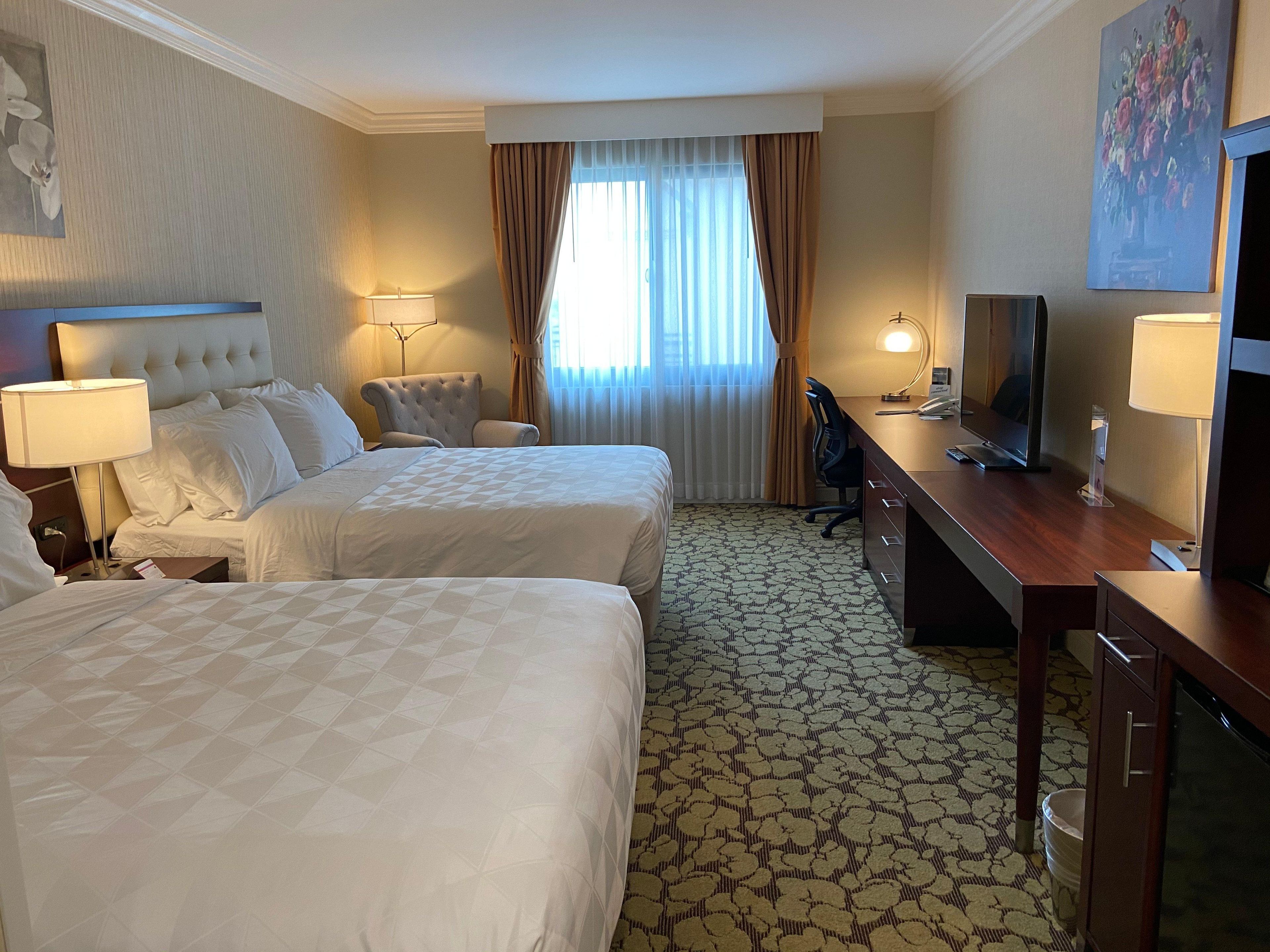 Premium bedding, desk, blackout curtains, iron/ironing board
