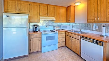 Fridge, microwave, dishwasher, coffee/tea maker