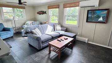 Smart TV, DVD player, books, music library