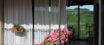 Isolated on hill, flat with terrace,garden among romanesque art,quiet,nature