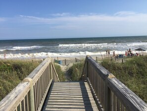 On the beach, sun-loungers, beach towels
