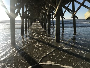 On the beach, sun loungers, beach towels