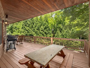 Outdoor dining - Buckeye Cabin, located in Weaverville, NC (Weaverville)