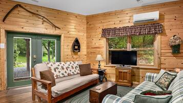 Smart TV, fireplace, DVD player, books