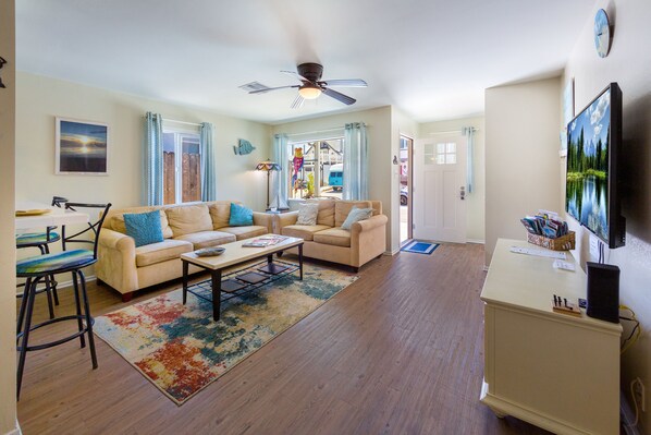 Flat-screen TV, stereo