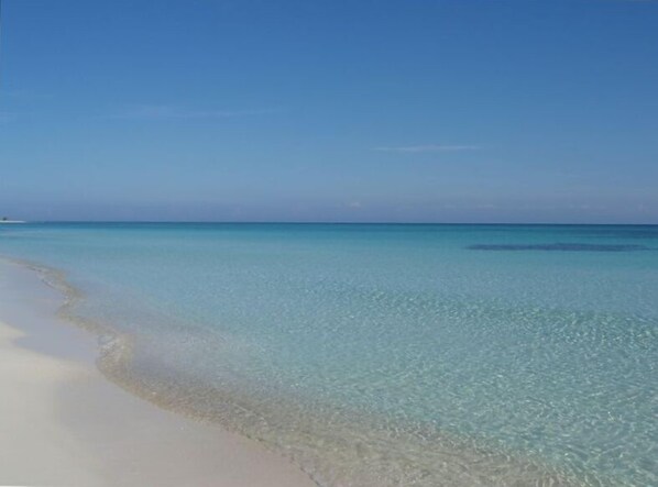 On the beach, sun-loungers, beach towels