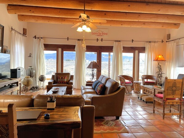 Smart TV, DVD player, books, music library