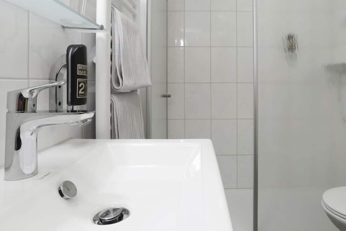 Dusche, kostenlose Toilettenartikel, Haartrockner, Handtücher