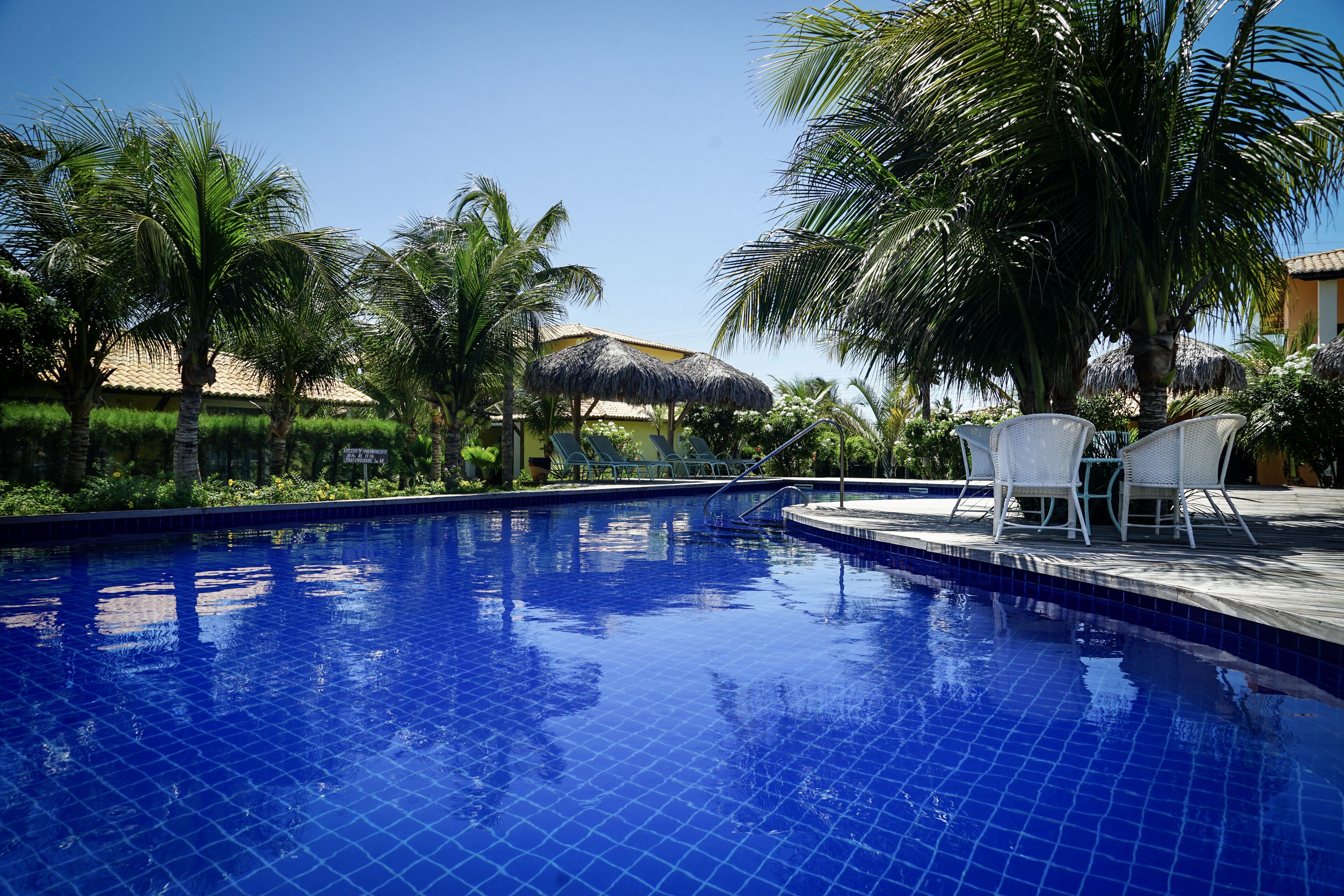 outdoor pool, pool umbrellas, pool loungers