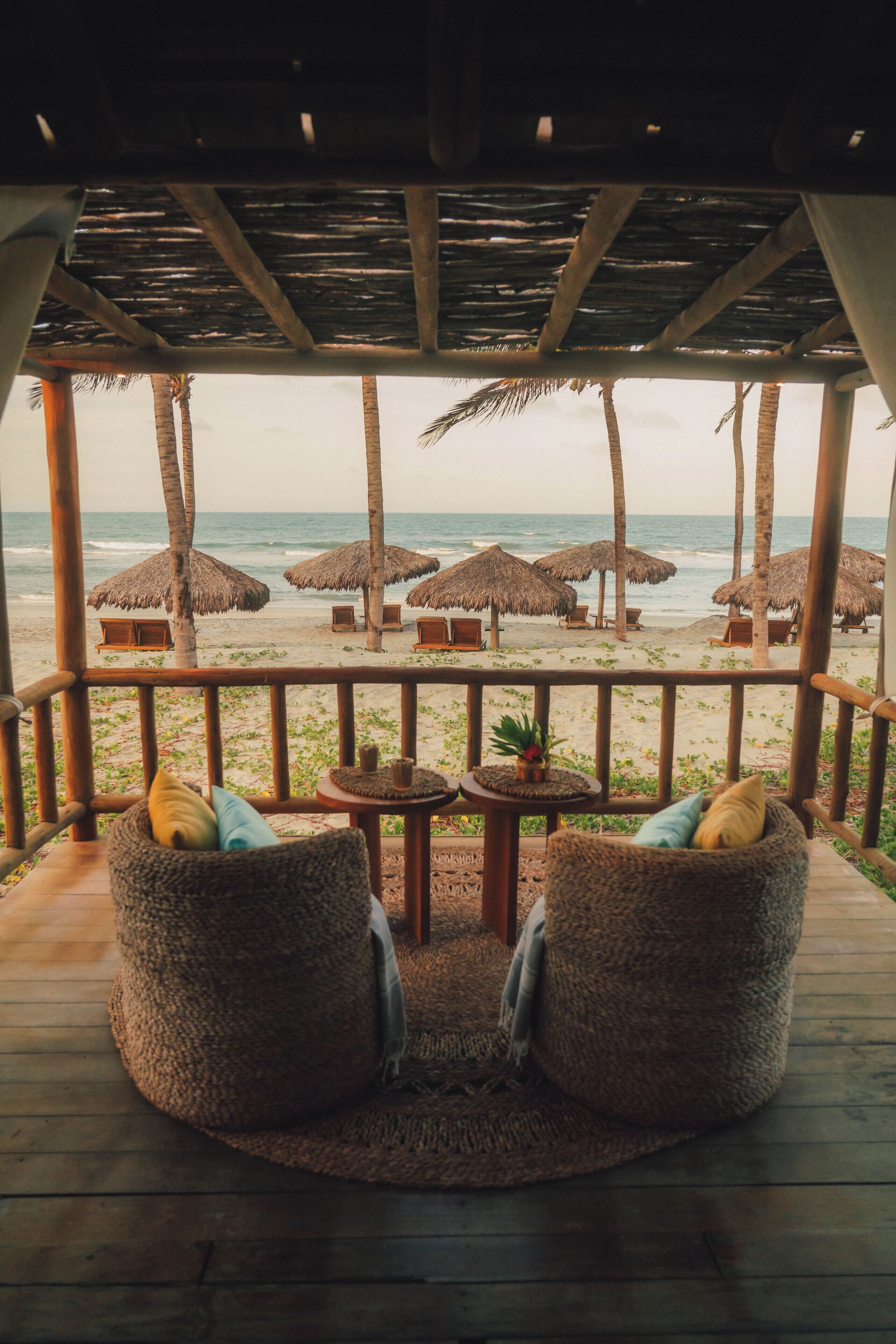 Accommodatie ligt op het strand, ligstoelen, parasols, strandlakens