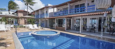 Outdoor pool, sun loungers