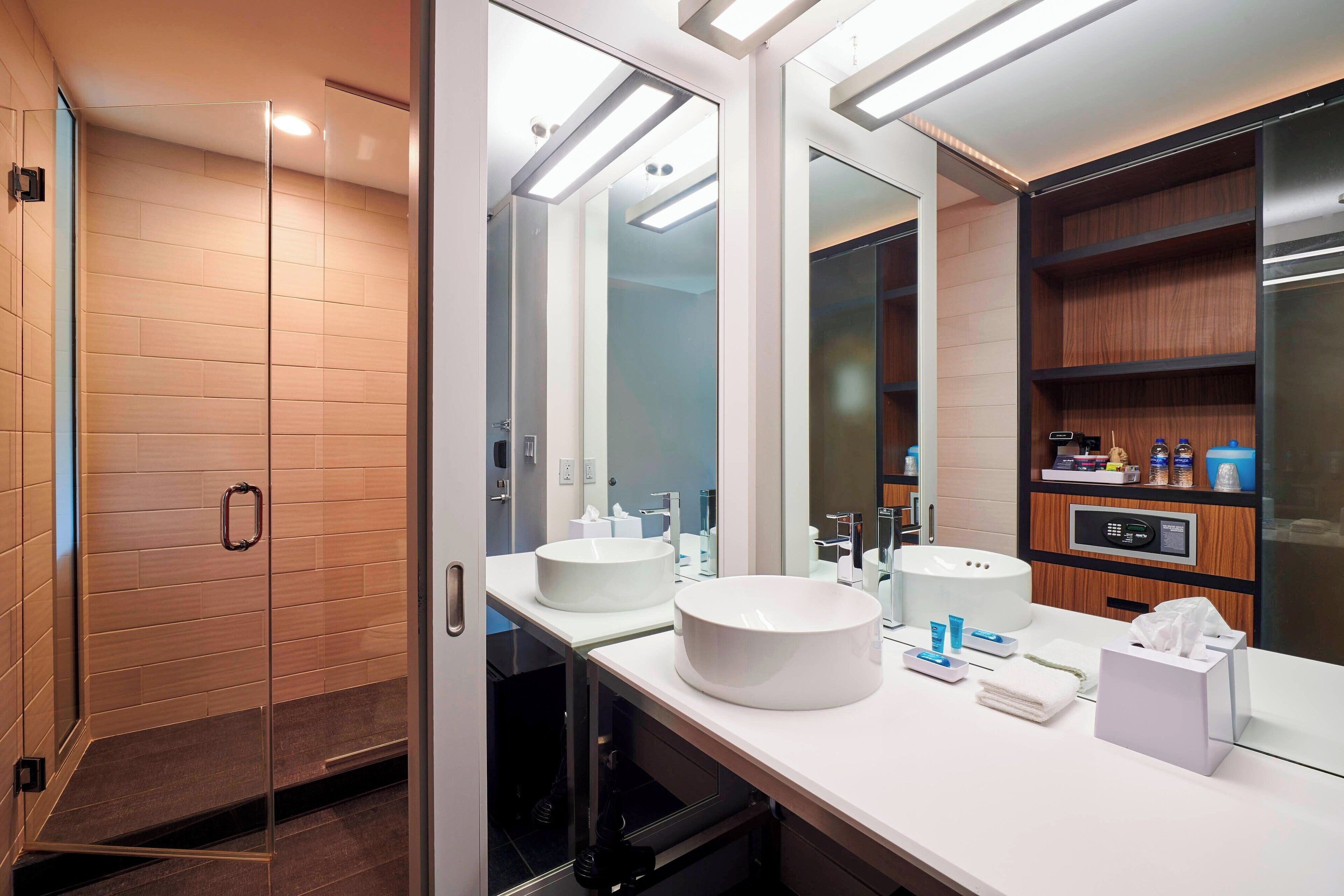 shower, free toiletries, hair dryer, towels