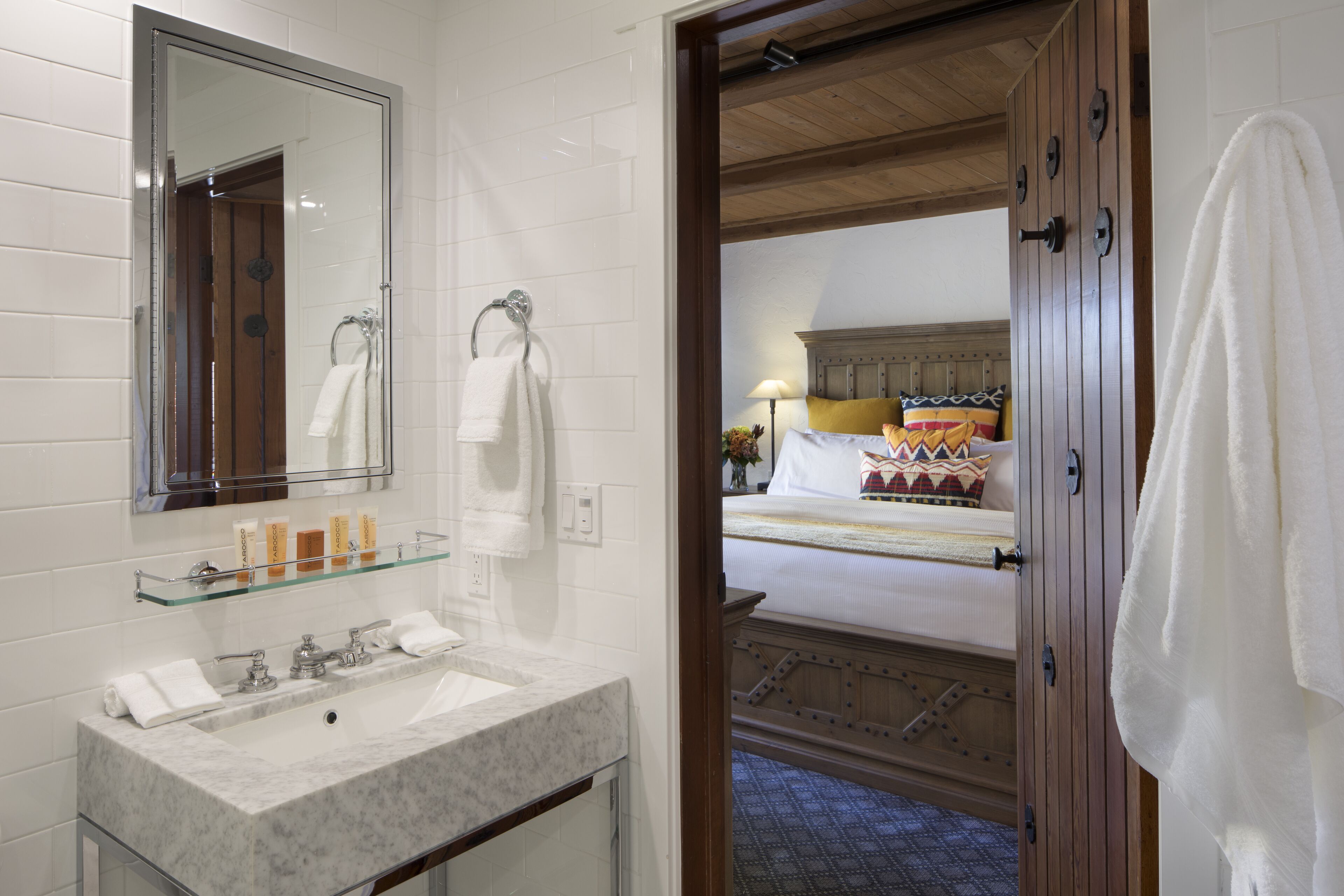 deluxe king | bathroom | shower, designer toiletries, hair dryer, bathrobes