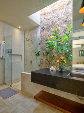 Shower, hair dryer, towels, soap - Casa Panda, Santa Ana Luxury Near Paseo de Montejo (Merida)