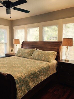 3 bedrooms, memory foam beds, desk, iron/ironing board