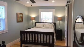 3 bedrooms, memory foam beds, desk, iron/ironing board