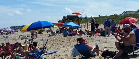 On the beach, beach towels