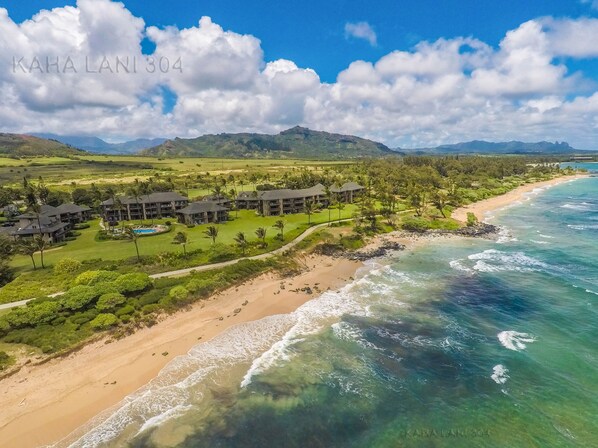 On the beach, sun-loungers, beach towels