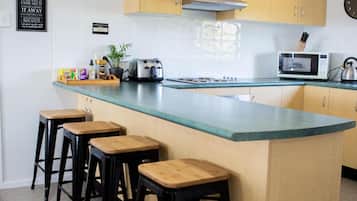 Full-sized fridge, microwave, oven, stovetop