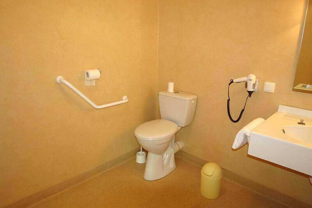 twin room, accessible | bathroom | shower, free toiletries, hair dryer, towels