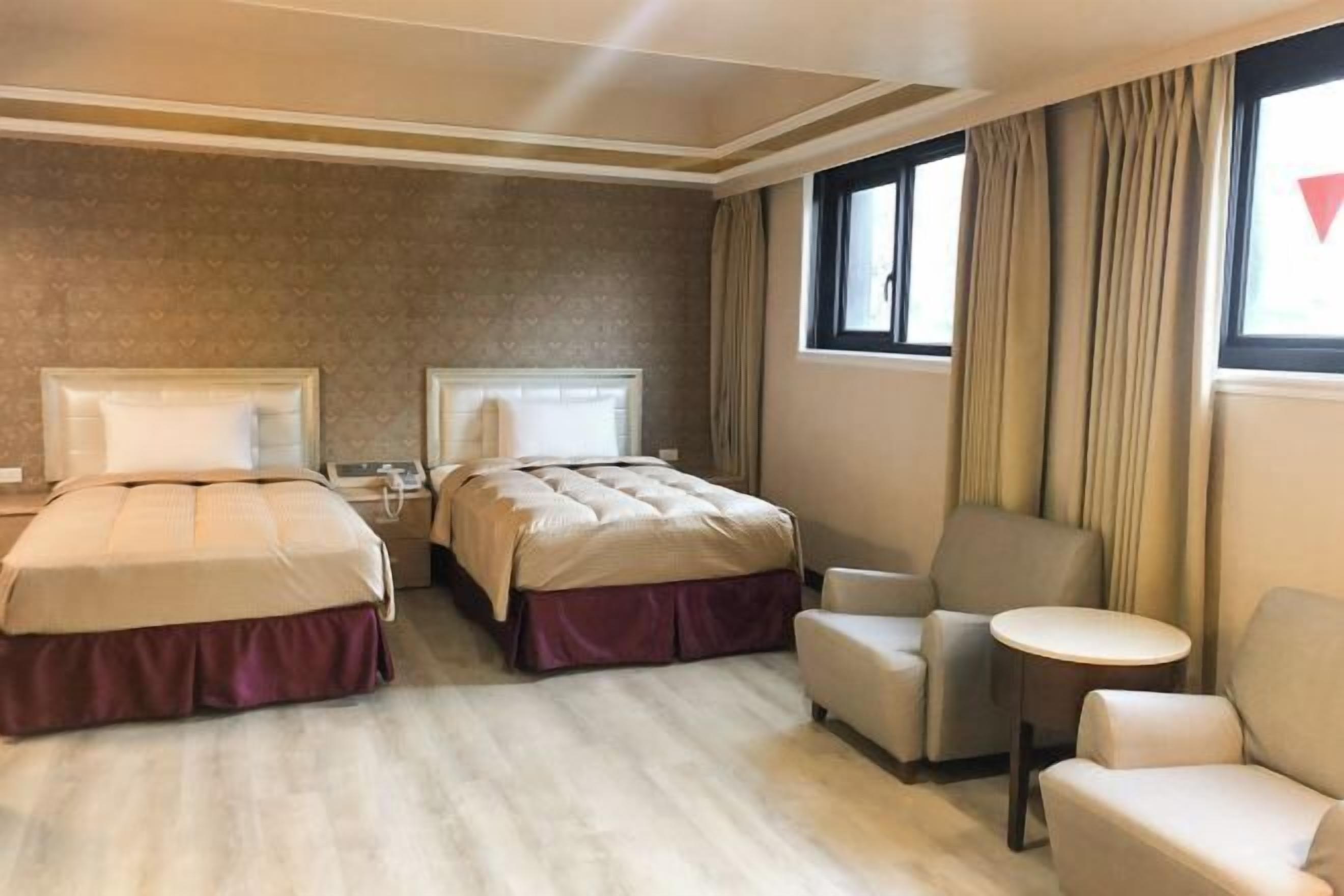 Desk, laptop workspace, blackout drapes, soundproofing