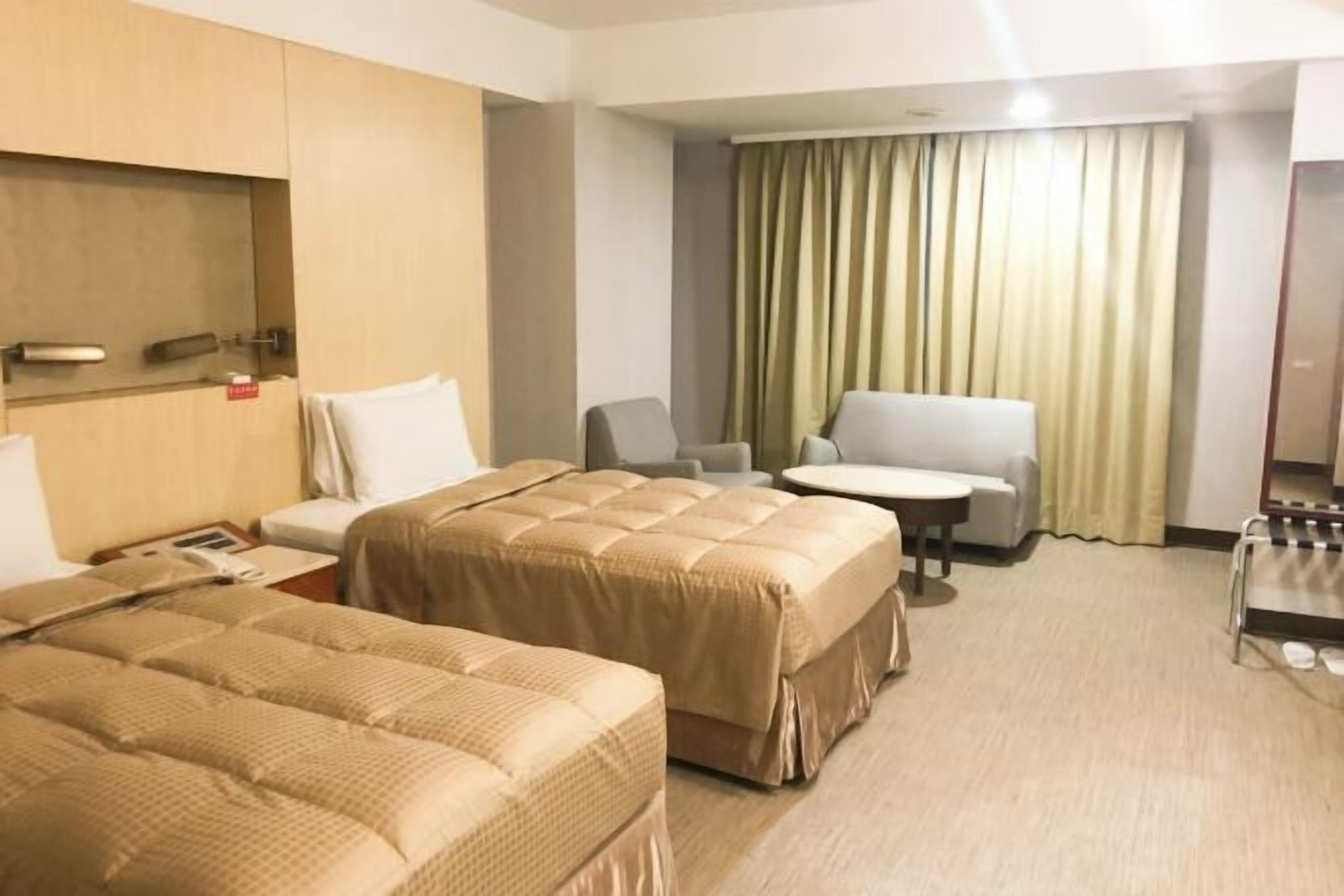 Desk, laptop workspace, blackout drapes, soundproofing