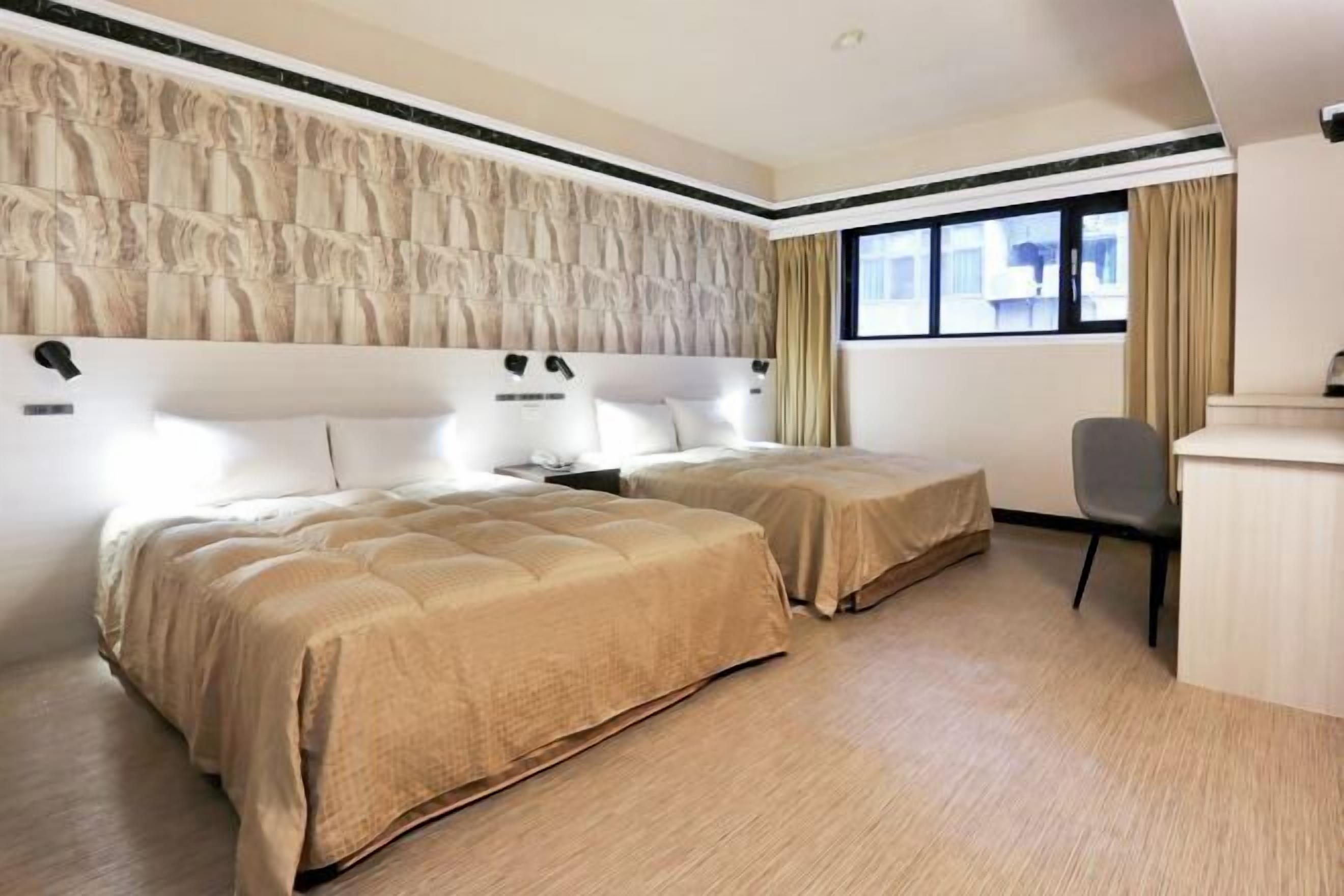 Desk, laptop workspace, blackout drapes, soundproofing