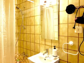 Appartement, 2 chambres, vue ville | Salle de bain | Douche, articles de toilette gratuits, sèche-cheveux