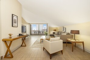 Loft, 2 Bedrooms, Terrace, City View | Living area | 40-inch Smart TV with satellite channels, TV, MP3 dock