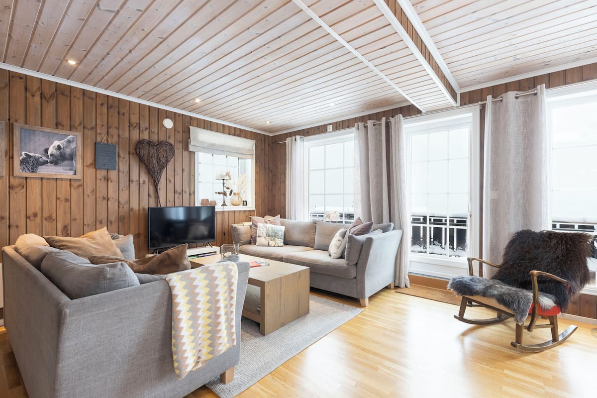 Cabin, 4 Bedrooms, Mountain View, Location Holtardalen | Coin séjour | Télévision à écran plat de 24 pouces avec chaßnes par cùble, télévision