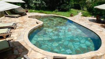 Outdoor pool, sun loungers