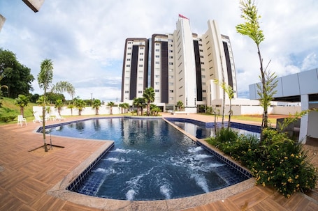 Indoor pool, outdoor pool, sun loungers