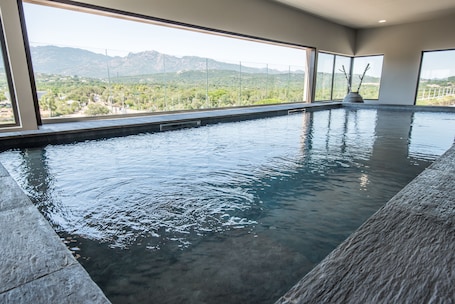 Indoor pool, open 8:00 AM to 8:30 PM, sun loungers