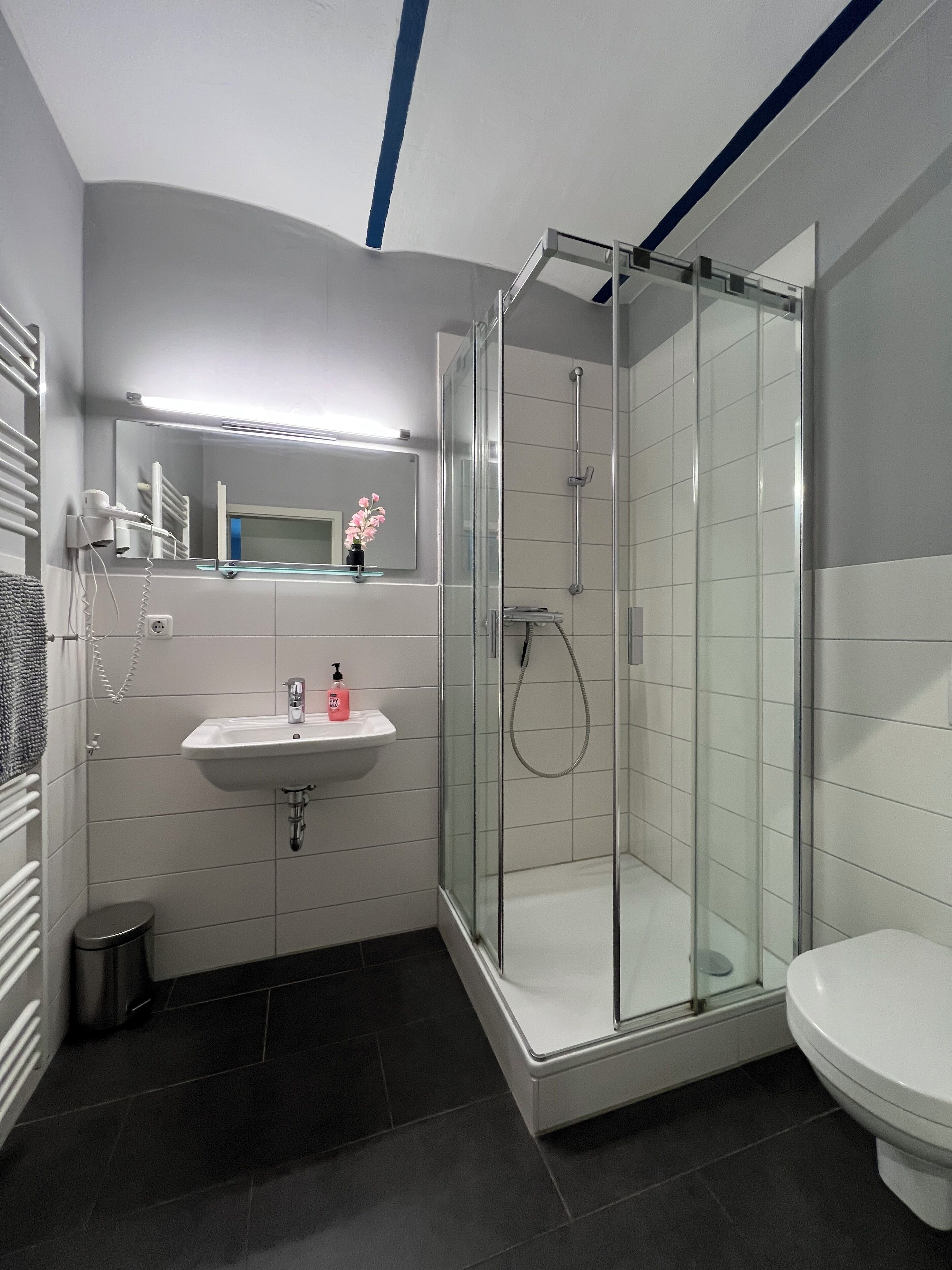Chambre Double Confort | Salle de bain | Douche, serviettes fournies