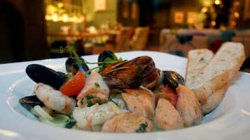 A seafood dish on a plate.