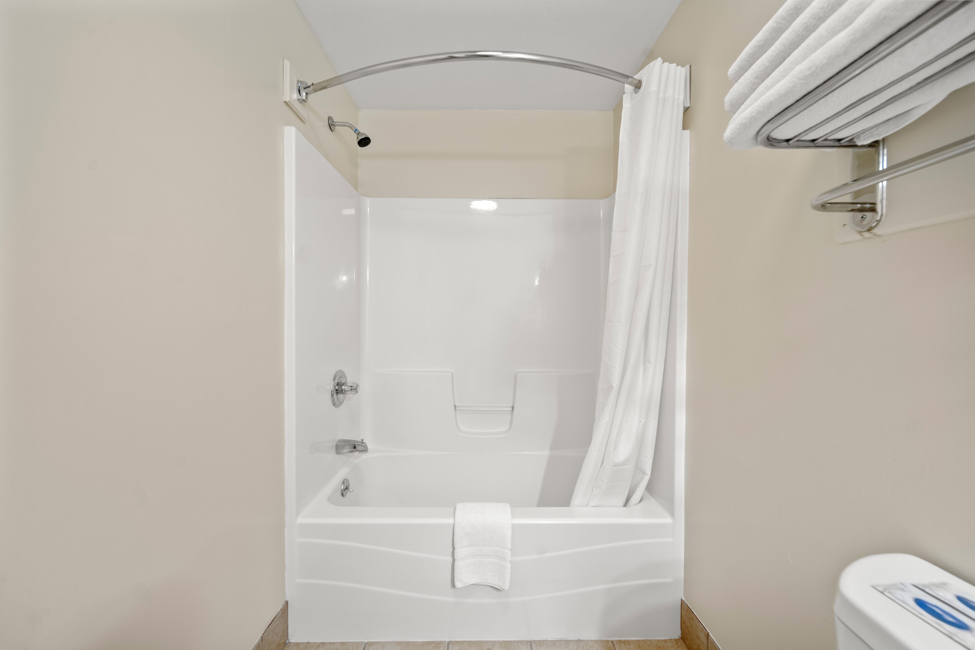 A modern bathroom with a bathtub, a shower, and a toilet.