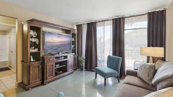 Smart TV, DVD player, books, video library