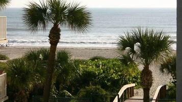 On the beach, sun loungers