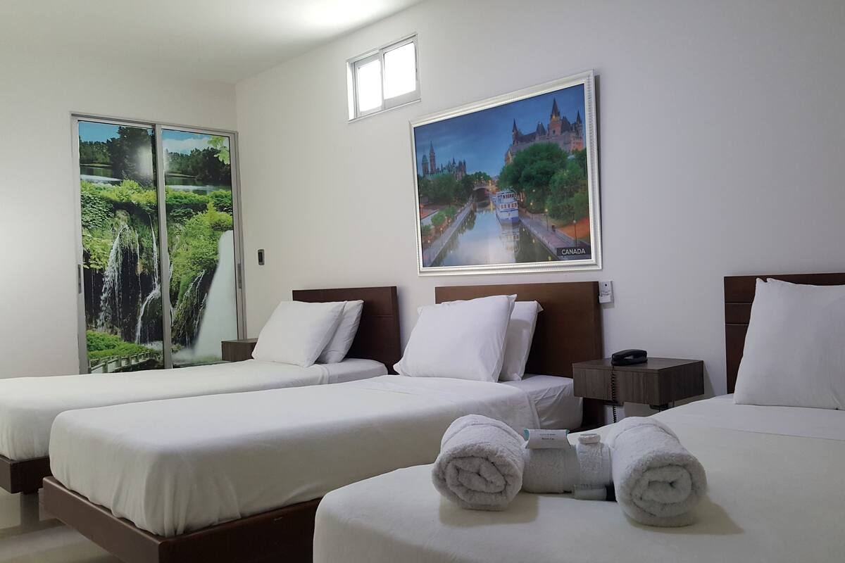 Habitación triple, 3 camas individuales | Ropa de cama de alta calidad, caja fuerte, wifi gratis