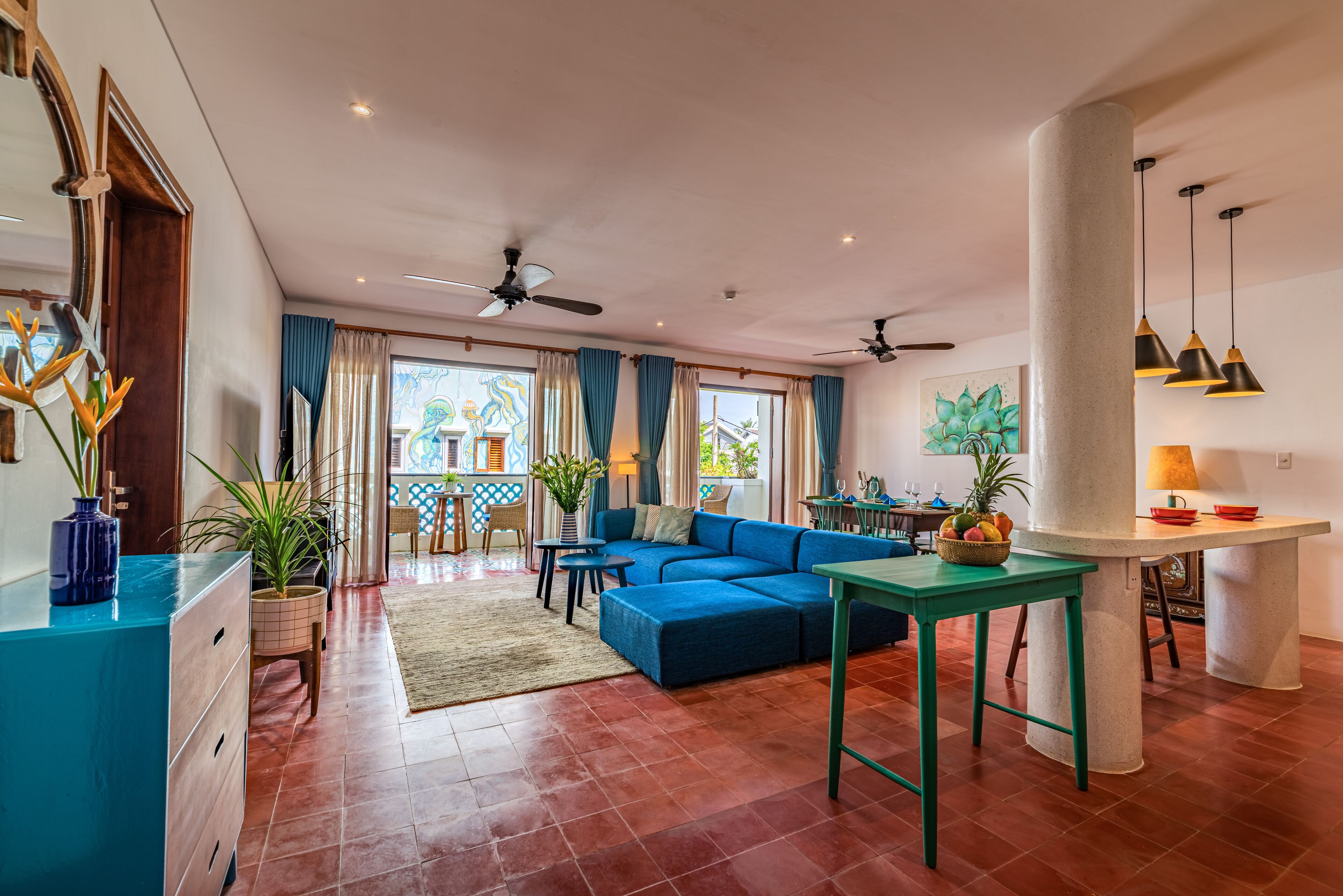 deluxe apartment, 3 bedrooms, ocean view | living area | flat-screen tv