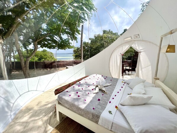 파노라믹 텐트, 킹사이즈침대 1개, 석호 전망 | 이집트산 면 시트, 고급 침구, 객실 내 금고, 책상