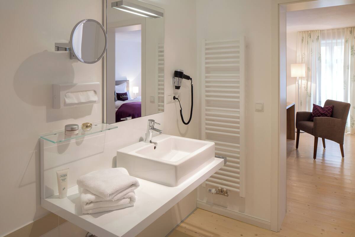 free toiletries, hair dryer, towels, soap