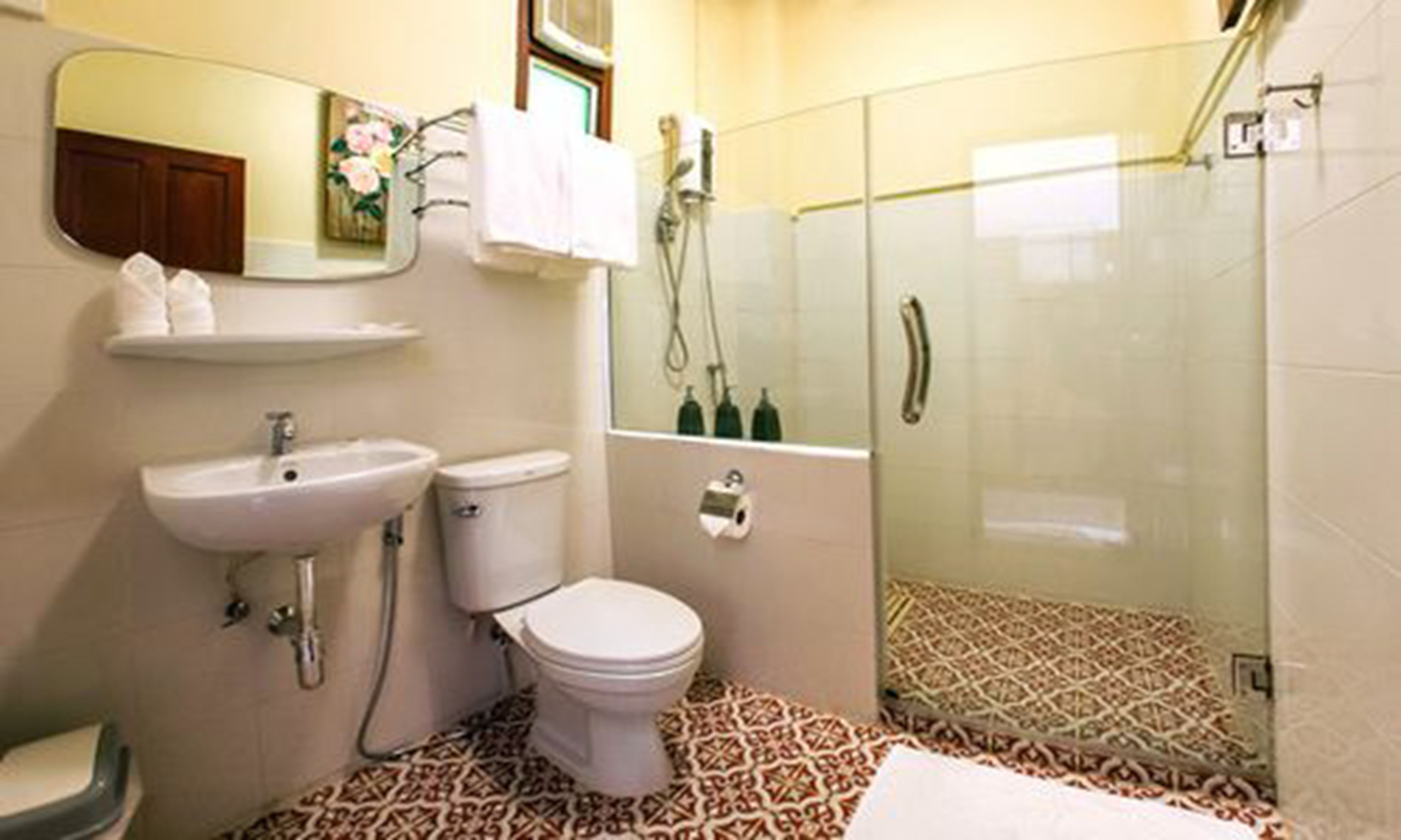 shower, free toiletries, hair dryer, slippers