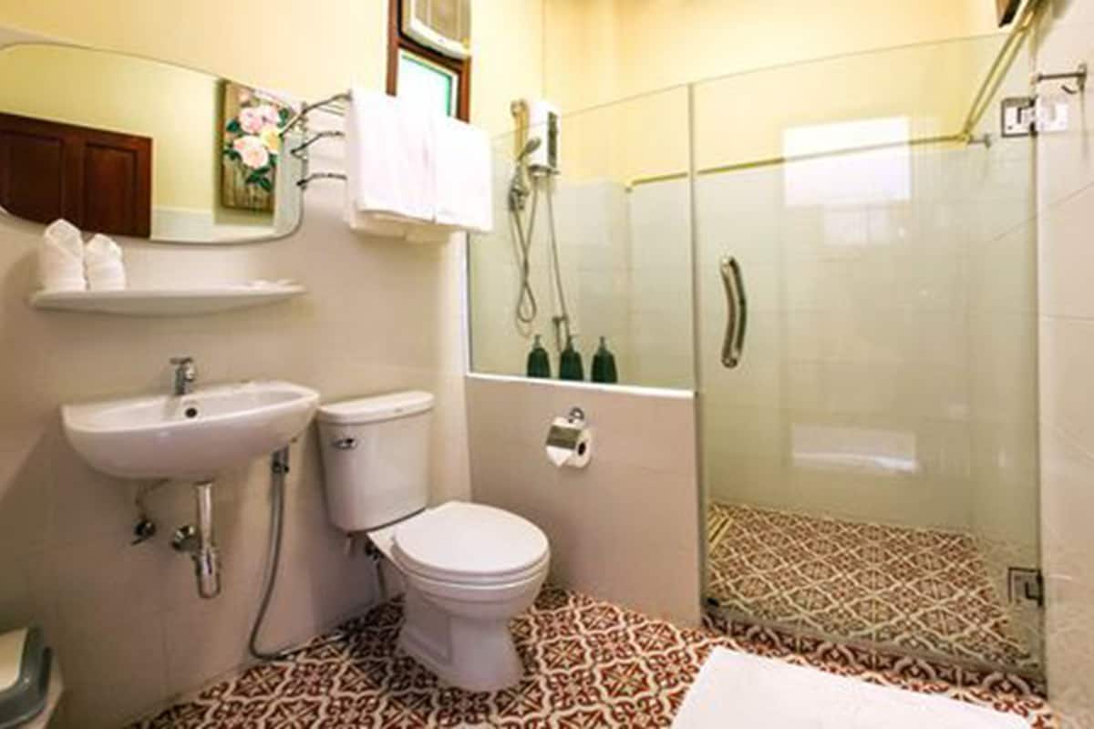 shower, free toiletries, hair dryer, slippers