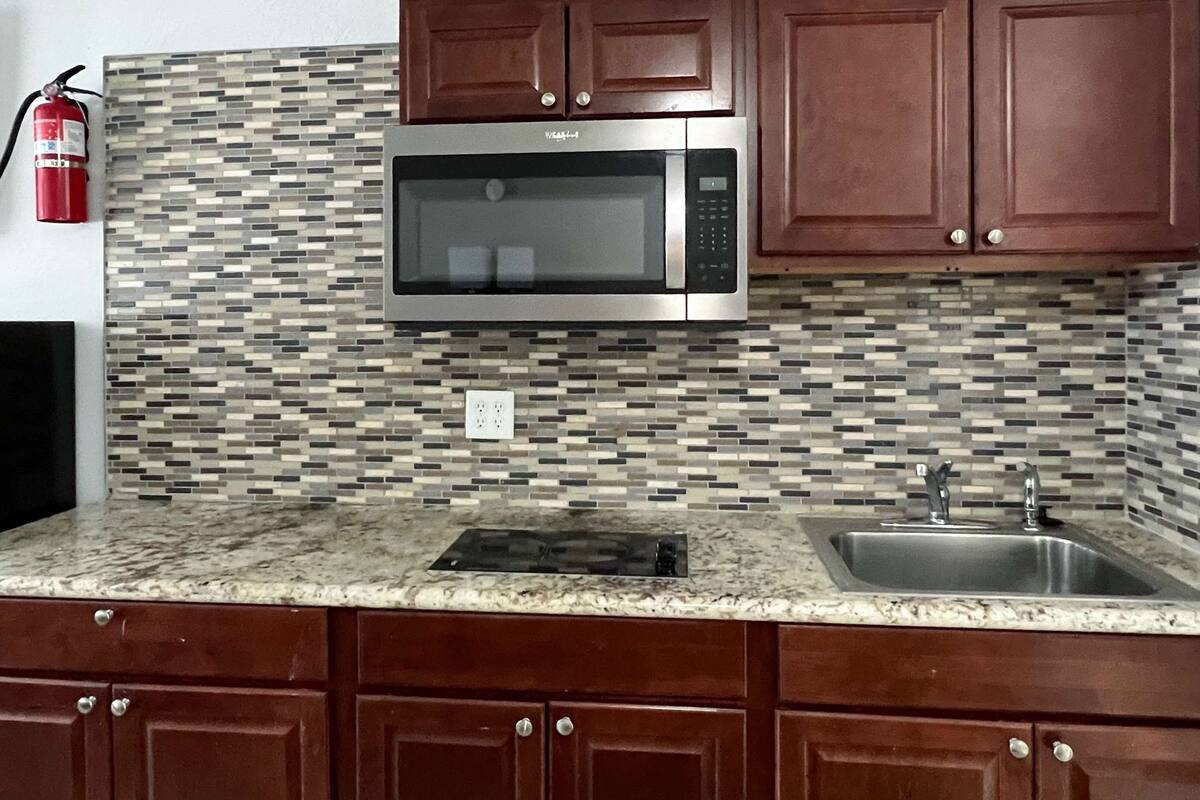 fridge, microwave, stovetop