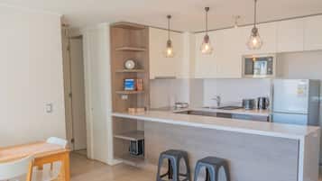 Family Apartment | Private kitchen | Full-sized fridge, microwave, oven, coffee/tea maker