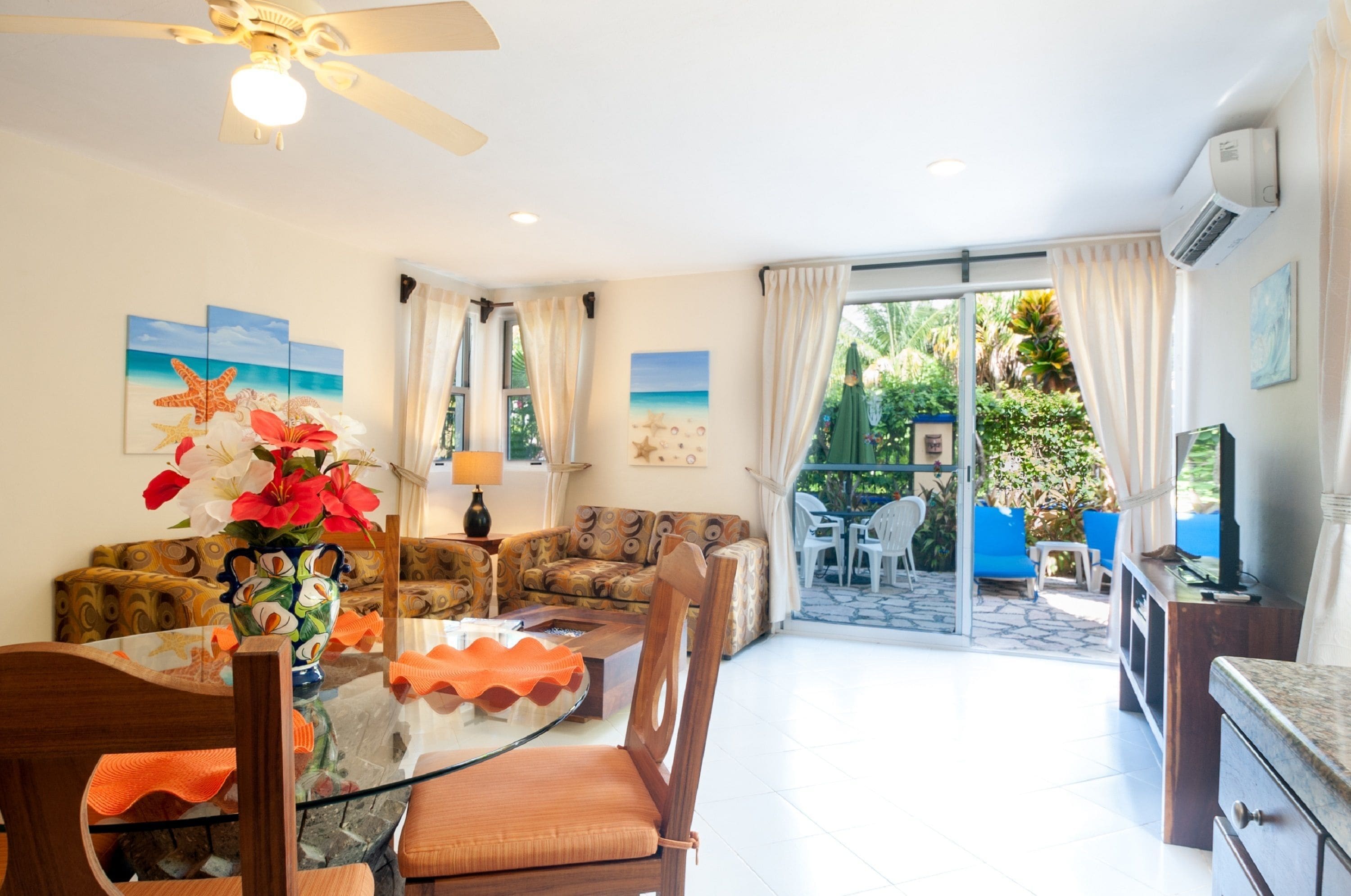 Large One Bedroom Apartment with King bed & Sofa bed | Living area | 42-inch flat-screen TV with cable channels, LED TV, DVD player